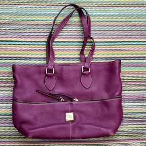 Dooney & Bourke large leather shoulder tote in magenta pebble leather.